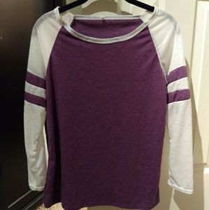 purple and white baseball shirt